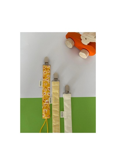 3lü Set Emzik Asksı Çiçek Desenli Ekru Sarı Kareli