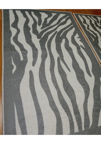 2li Banyo Seti Baskılı Zebra Gri Desenli