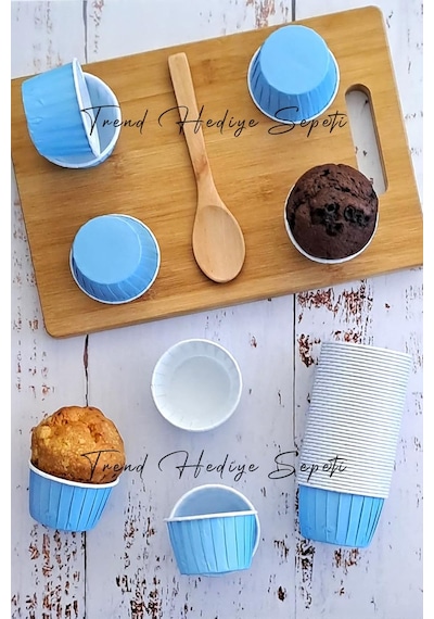 Trend Hediye Sepeti 50'li Soft Pastel Mavi Muffin Cupcake Kalıbı Kek Kapsülü, Muffin Kek Kalıbı, Airfryer Uyumlu