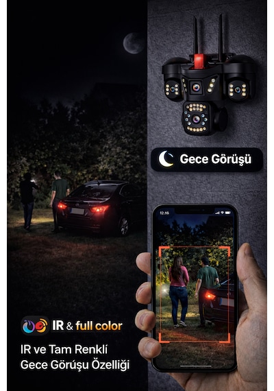 3 Kameralı Wifili Gece Görüşlü Su Geçirmez Hareket Sensörlü Güvenlik Kamerası