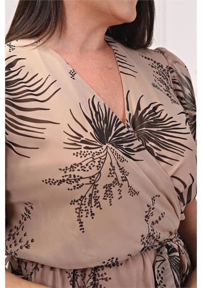 Dip Moda Kadın Astarlı Büyük Beden Şifon Elbise Dpnb80621 Camel