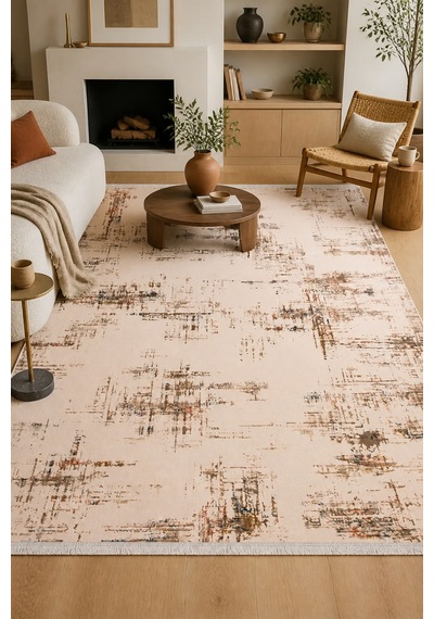 Atena Modern Krem Vizon Robot Süpürge Uyumlu Kolay Temizlenebilir Oturma Odası Koridor Halısı Krem / Vizon