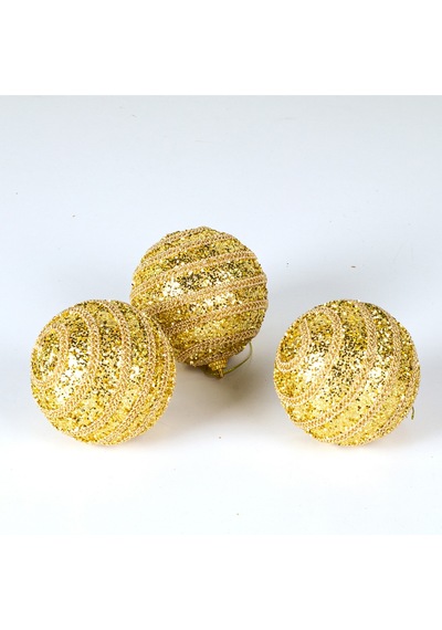 Simli Yılbaşı Topu 3'lü Paket Dore 8x8 Cm.
