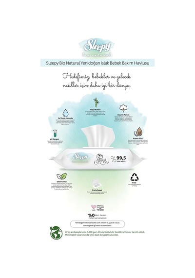 Sleepy Islak Havlu Bio Natural 40'lı 12 Li Set 480 Yaprak Tekli