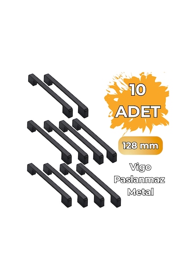 10 Adet Vigo Siyah 128mm Paslanmaz Kulp Mobilya, Dolap Kulbu, Kulp Modeli