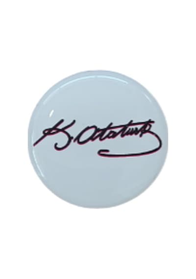 K.atatürk İmzalı Yuvarlak Etiket Damla Sticker Siyah 3cm