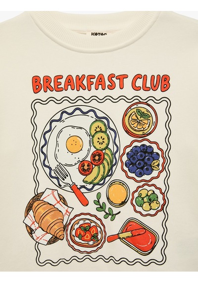 Koton Uzun Kollu Bisiklet Yaka Baskılı Sweatshirt Ekru 7wkg10445ak