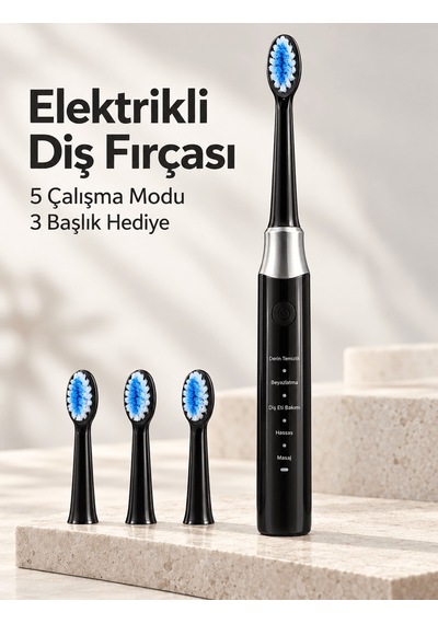 Hassas Ve Masaj Modlu Siyah Elektrikli Diş Fırçası Usb Şarjlı 3 B