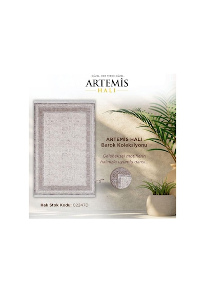 Artemis Halı Barok 02247d Antrasit Bej Krem Retro Motifli Halı Antrasıt