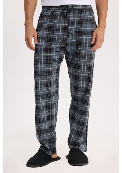 Tudors Erkek Standart Fit Normal Kesim Pamuklu Kareli Beli Bağcıklı Cepli Gri Pijama Altı-51260