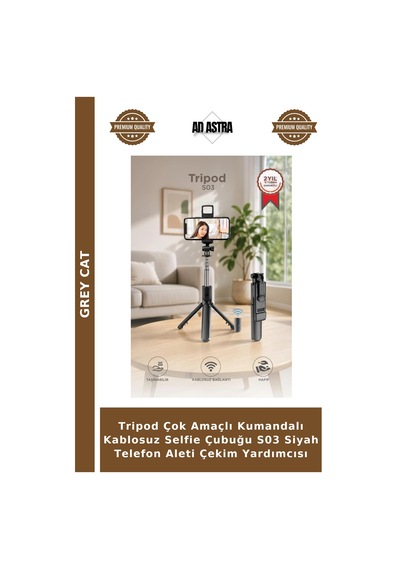 Tripod Çok Amaçlı Kumandalı Kablosuz Selfie Çubuğu S03 Siyah Telefon Aleti Çekim Yardımcısı