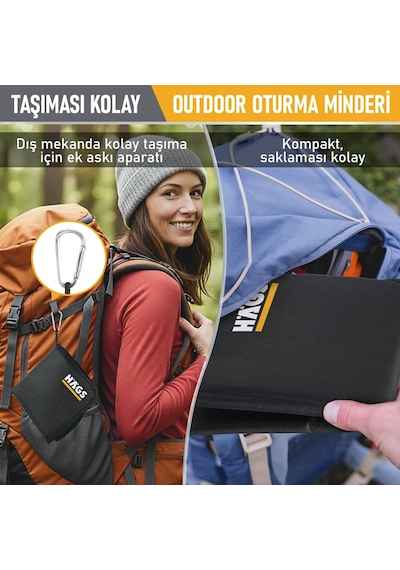 Outdoor Oturma Minderi, Kamp Matı, Yürüyüş, Stadyum Ve Seyahat İçin Katlanabilir Su Geçirmez Ox Siyah