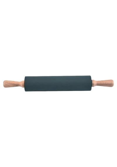 Bambu Saplı Silikon Merdane, Oklava, Hamur Açma Aracı, Siyah, 42 Cm, Yapışmaz Yüzey, Börek Ve B