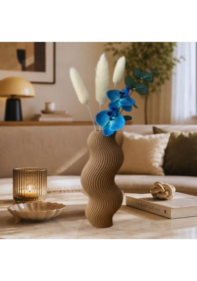 İskandinav Tarz Dalgalı Formlu Dekoratif 3d Vazo Kahverengi