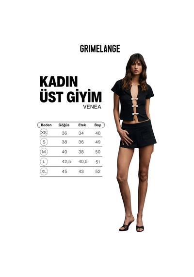 Grımelange Venea Kadın Yumuşak Ve Esnek Kumaşlı Kısa Kollu Çin Düğmeli Siyah Bluz