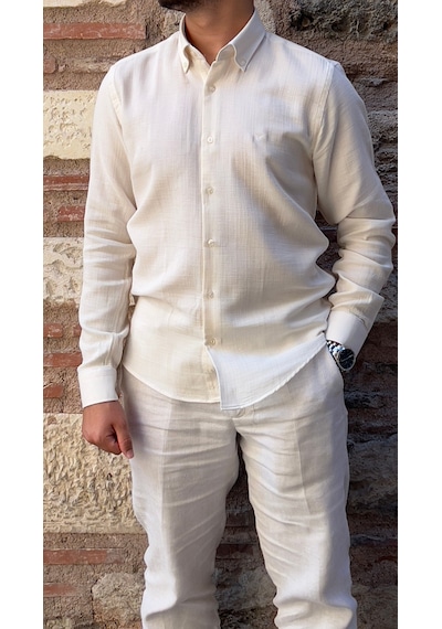 Slim Fit Uzun Kol Müslin Pamuk Rahat Nefes Alabilen Kumaştan Yaka Düğmeli Hediye Kutulu Erkek Gömlek Fs-004202 - Krem-2865 Slim Fit Uzun Kol Müslin Pamuk Rahat Nefes Alabilen Kumaştan Yaka Düğmeli Hediye Kutulu Erkek Gömlek Fs-004202 - Krem-2865