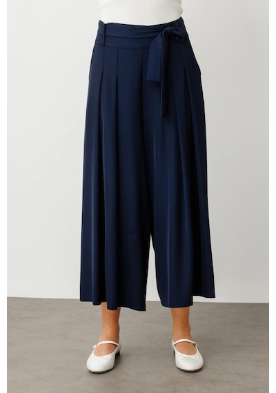 On Fashion Beli Kemerli Cepli Pantolon Etek Lacivert