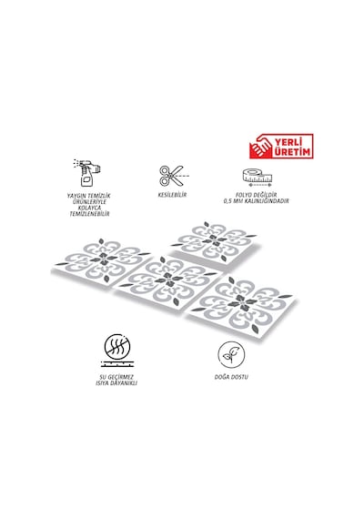 Tink Kendinden Yapışkanlı Geometrik 07 Desenli Pvc Karo, Yapışkanlı Fayans Kaplama, Fayans Çıkartması, Zemin Du