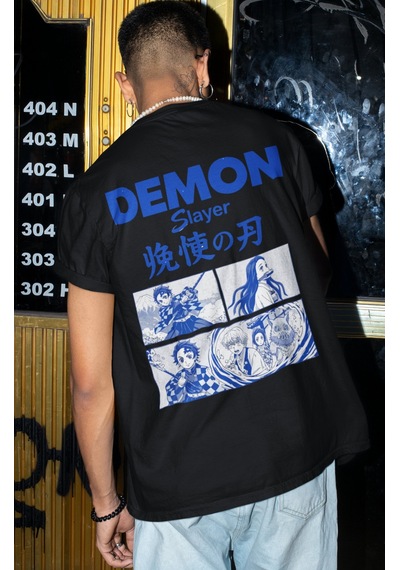 Sevbano Demon Slayer Kimetsu No Yaiba Anime Sırt Baskılı Unisex Oversize Siyah