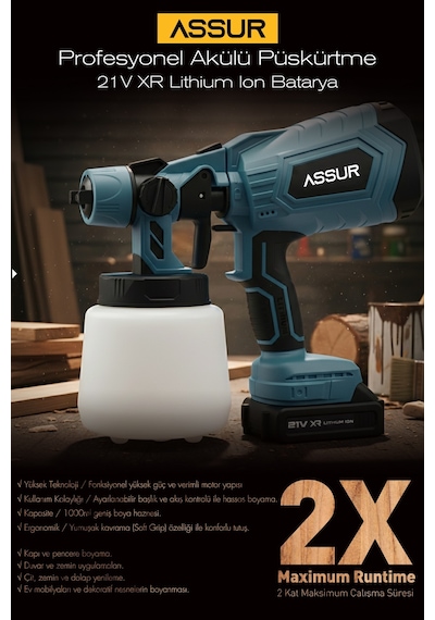 Assur ASR825 21V Çift Akü 300 MM Sprey Püskürtme Mavi