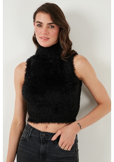 Lela Yumuşak Tüylü Slim Fit Balıkçı Yaka Crop Bayan Süveter 4615566 Siyah