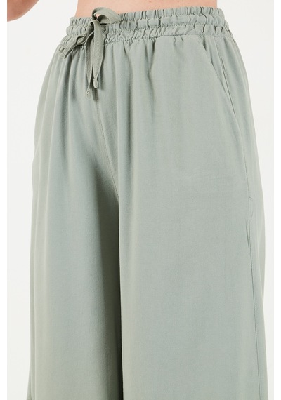 Lela Pamuklu Relaxed Fit Yüksek Bel Geniş Paça Pantolon Bayan Pantolon 668yp5559 Açık Haki