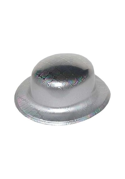 Hologramlı Gümüş Melon Şapka 27x24 Cm Parti Aksesuarı