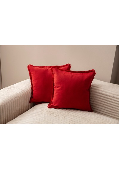 Swita Home Saçaklı Tek Renk 43x43 Kırlent Kılıfı Kırmızı Kırmızı