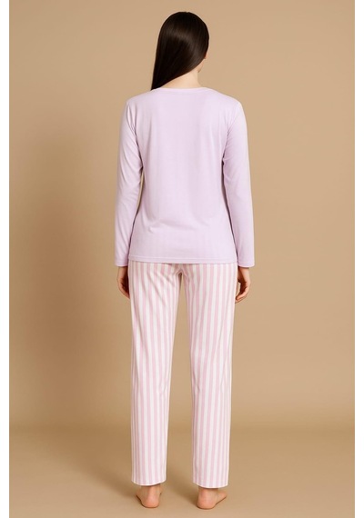 Pemilo Kadın 20299 Uzun Kol % 100 Pamuk Milan Pijama Takımı Pembe Pembe