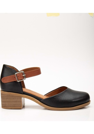 Analin Shoes Kadın Hakiki Deri Burnu Kapalı Bilekten Bağlı Sandalet Siyah