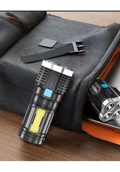 Ultra Parlak El Feneri Usb Şarj 4 Led+yan Cob Led Taktik Günlük Hayat Kamp Avcılık El Feneri Çok Renkli
