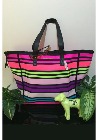 Victoria's Secret Vs Rainbow Kanvas Tote Seyahat Çantası Çok Renkli