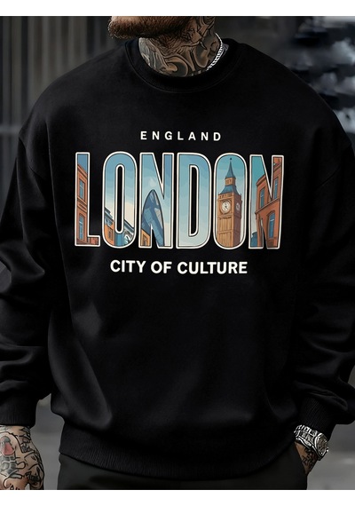 Startmore Startmorelondra Şehir Desenli Kazak Erkek Sokak Bisiklet Yaka Kazak Polar Tüm Maç Spor Giyim Hipster S Siyah