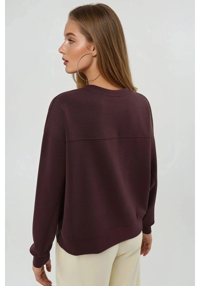 Hiccup Busem Rahat Kesim Bisiklet Yaka Modal Sweatshirt Bordo Kırmızı