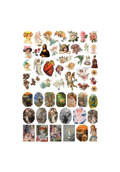 52 Adet Fairy Art Rönesans Sanat Sticker Seti - Etiket Seti Scrapbook Bullet Journal Çok Renkli
