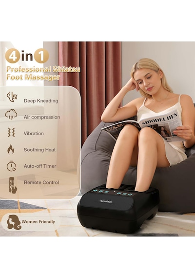 Veicomtech Isılı Shiatsu Ayak Masajı, Uzaktan Kumandalı Plantar Fasiit Nöropatisi İçin Elektrikli Masaj, Titreşim Ve Sıkıştırma Ayarlanabilir Siyah
