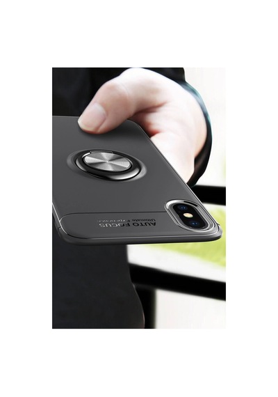 Newface - 712 - Apple iPhone Uyumlu Xs Max Kılıf Range Yüzüklü Silikon - Csmo-tex - - Siyah-kırmızı