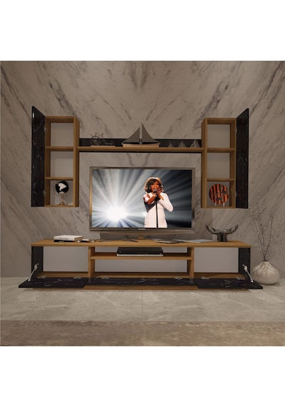 Decoraktiv Trio 5d Mdf Tv Ünitesi Tv Sehpası Pera - Siyah Mermer