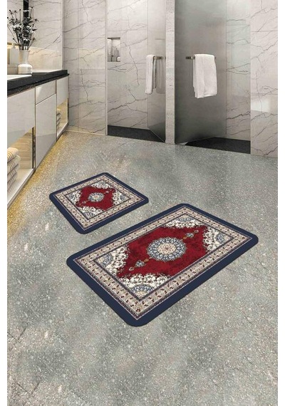 Bordo Modern Klasik Banyo Halısı Klozet Paspas Seti Bs279n11