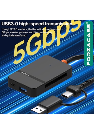 Forzacase FC874  8 İn1 USB-C + USB MS CF/ TF /SD DHC SDXC Kamera Kart Okuyucu