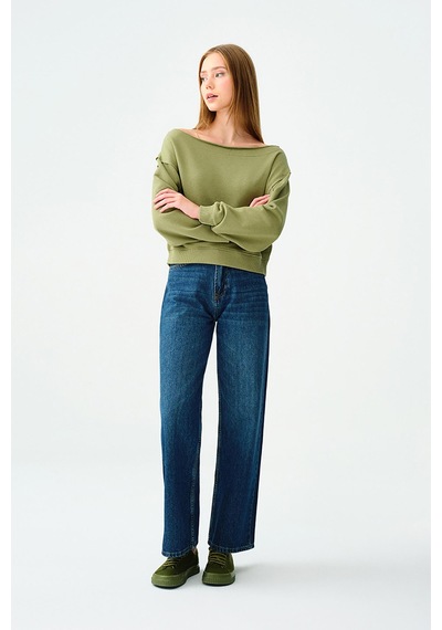 Loft Lf2037068 Kadın Wide Leg Nora Jean Pantolon Mıd Blue Wash