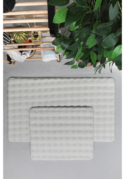 Modern Bubble Yıkanabilir Kaymaz Peluş Banyo Paspası Halısı 2'li Klozet Takımı 50x80-50x40cm Krem Diğer