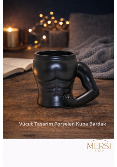 Vücut Tasarımlı Porselen Kupa Bardak Kaslı Figürlü 3d Kupa Bardak Siyah
