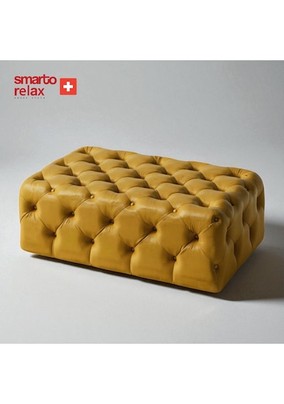 Smarto Relax Puf Swiss Style Guarda Ayaksız Kapitoneli Dekoratif 80x45x45 Cm Ayaksız Kapitoneli Dekoratif Puf Sarı