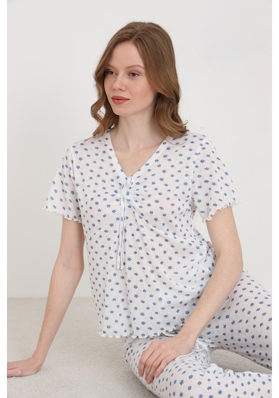 Elitol Jakarlı Viskon Bağlamalı Kadın Pijama Takımı Desenli-2