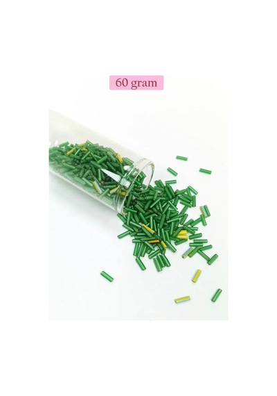 Tedar Uzun Boru Kesme Boncuk Çap 2mm Uzunluk 10 Mm - 60 Gram - Yeşil - Bnc295 Najmaddin (No:1) 8.5Cm X 10.5 Cm
