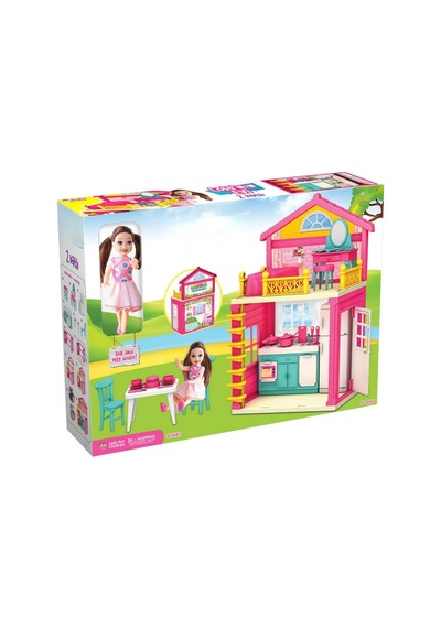 2 Katlı Eşyalı Oyuncak Ev Ve Bebek Seti - Tam Donanımlı Pembe Evcilik Oyun Seti