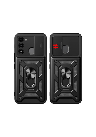 Zore Tecno Spark 8c Kılıf Magnetik Standlı Kamera Korumalı Ogaa Sürgülü Vega Kapak - Siyah