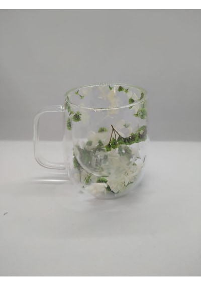 Isıya Dayanıklı Çift Cidarlı Kurutulmuş Canlı Çiçekli Kupa 350 Ml