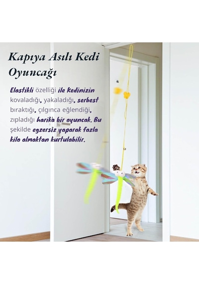 Okavango Elastik Kendinden Yapışkanlı Renkli Kedi Oyun Oltası Kedi Oyuncağı Yapışkanlı Olta Eğitim Oyuncağı